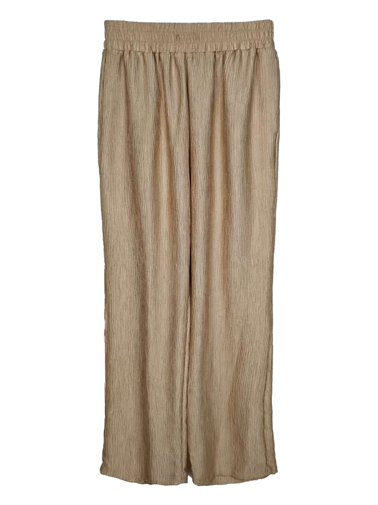 Women's Wide-Leg 100% Polyester Casual Pants - Elastic Waist Lightweight Lounge Trousers
