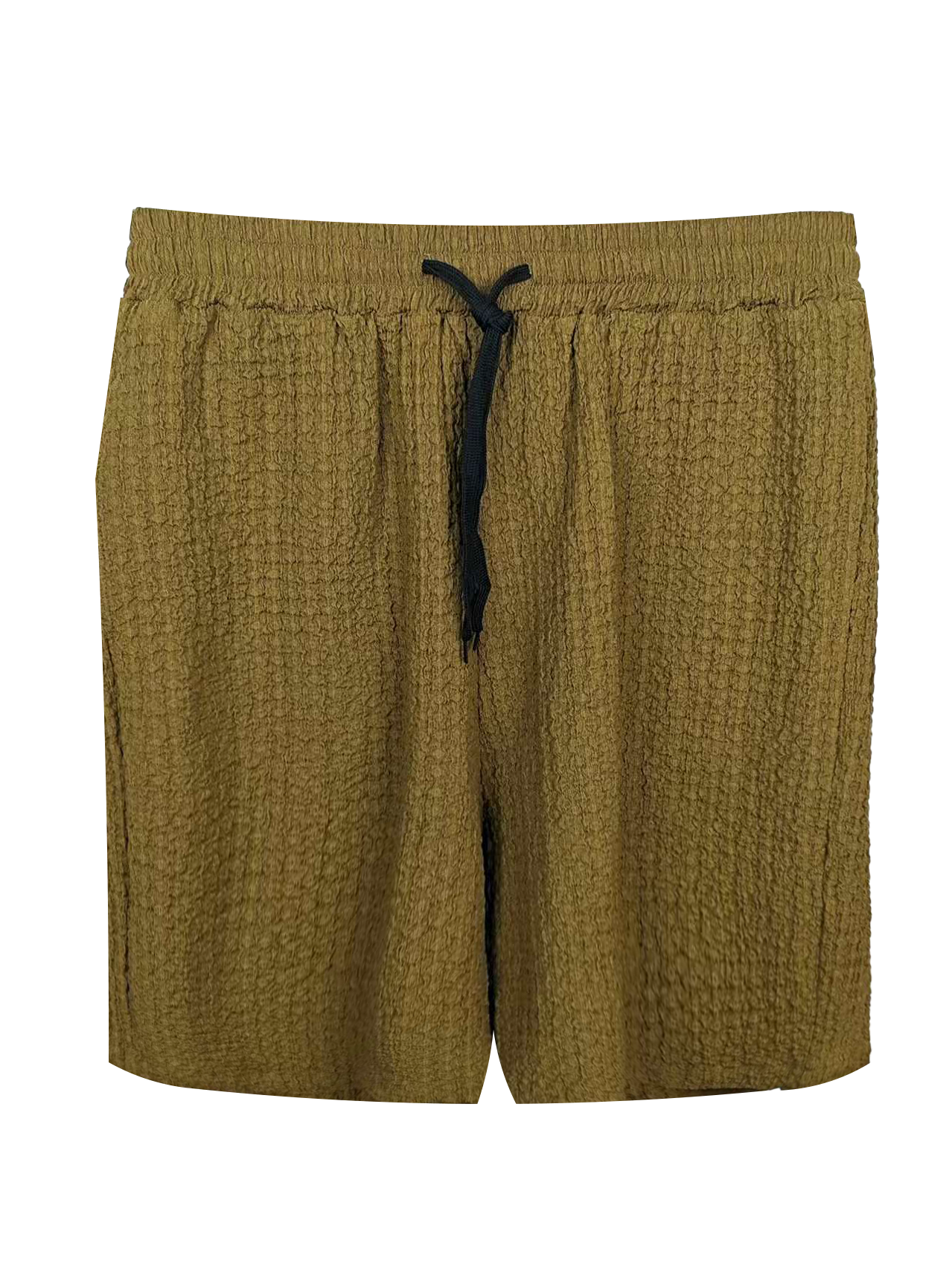 Men's Textured Drawstring Shorts - 95% Polyester 5% Spandex, Mustard Yellow Casual Summer Shorts