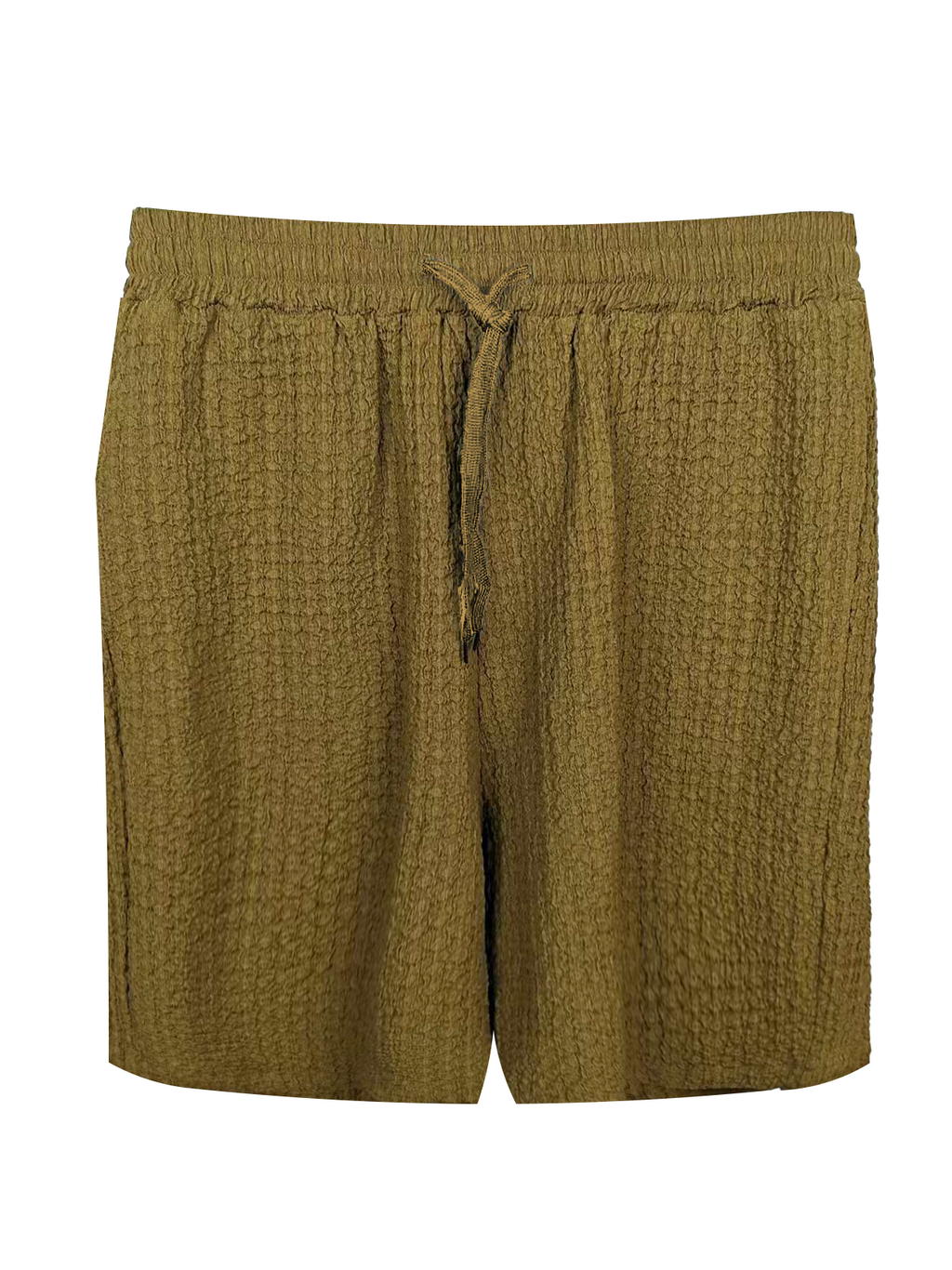Men's Textured Drawstring Shorts - 95% Polyester 5% Spandex, Mustard Yellow Casual Summer Shorts