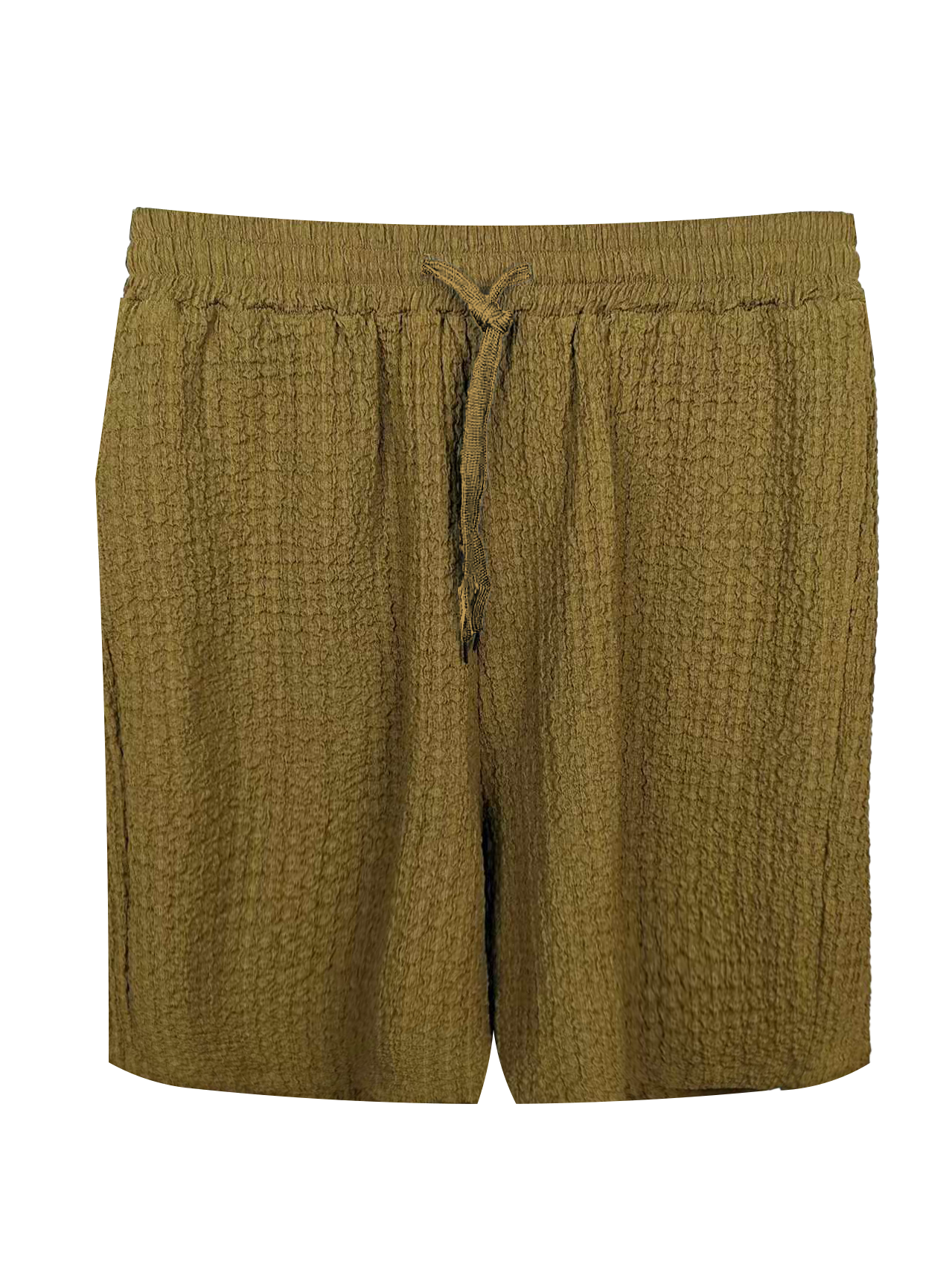 Men's Textured Drawstring Shorts - 95% Polyester 5% Spandex, Mustard Yellow Casual Summer Shorts