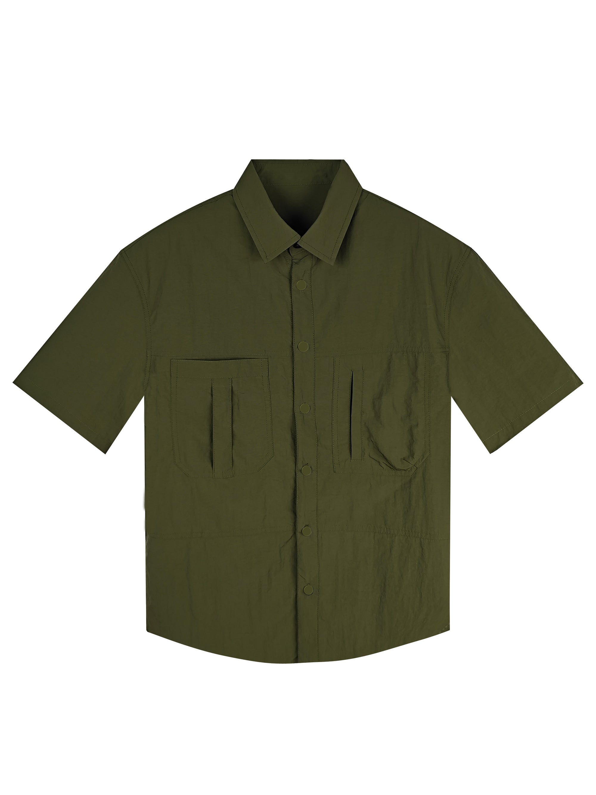 Men's Relaxed Fit 100% Nylon Utility Shirt - Short Sleeve Collared Casual Top with Multi-Functional Chest Pockets