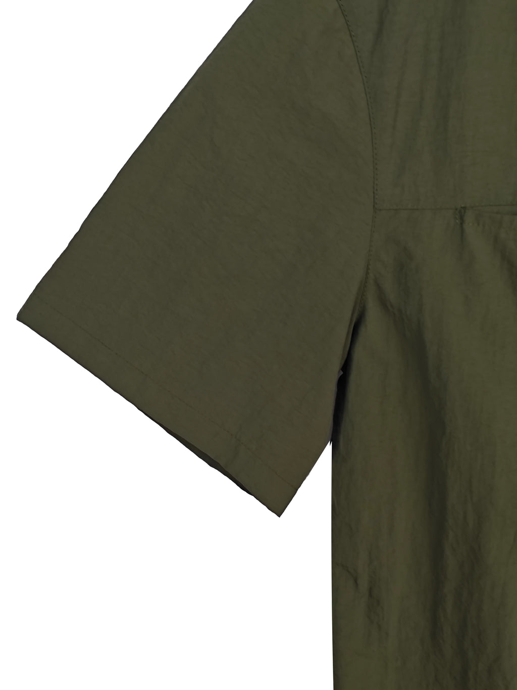 Men's Relaxed Fit 100% Nylon Short Sleeve Shirt - Olive Green Collared Casual Top with Angled Chest Pockets