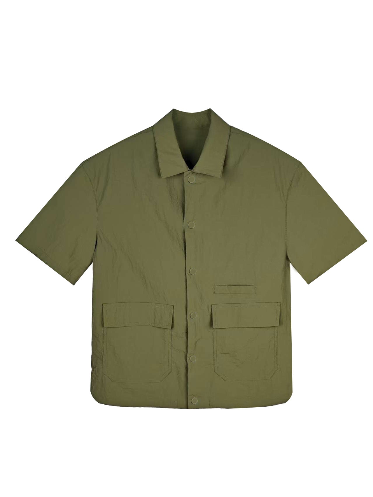 Men's Relaxed Fit 100% Nylon Utility Shirt - Short Sleeve Collared Casual Top with Multi Patch Pockets