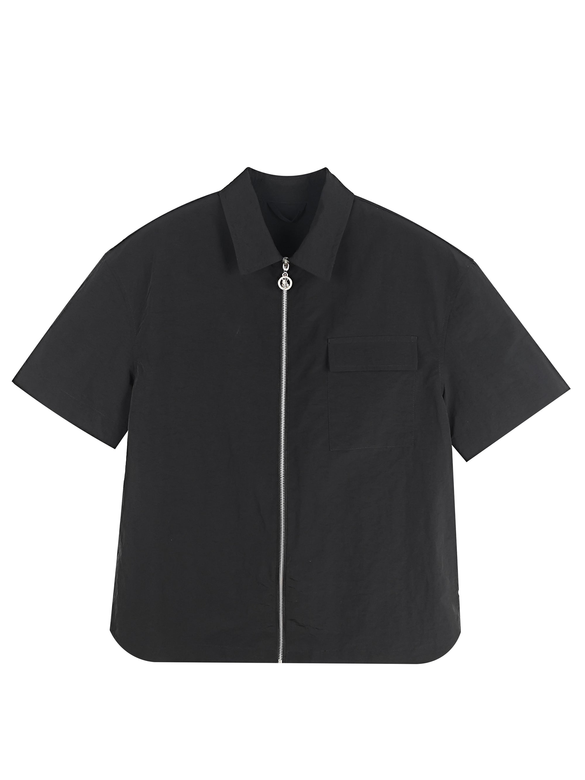Men's Relaxed Fit 100% Nylon Short Sleeve Shirt - Full-Zip Collared Casual Top with Chest Pocket