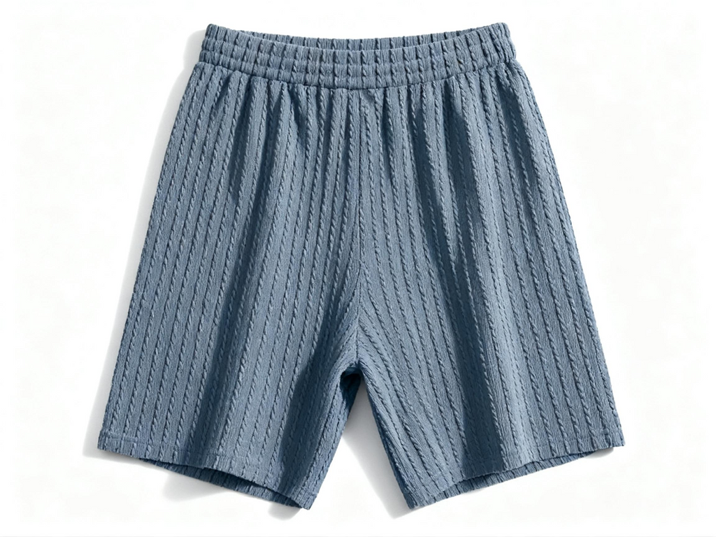 Men's Light Blue Textured Casual Shorts - Elevate Your Leisure Style with Unique Design & Effortless Comfort