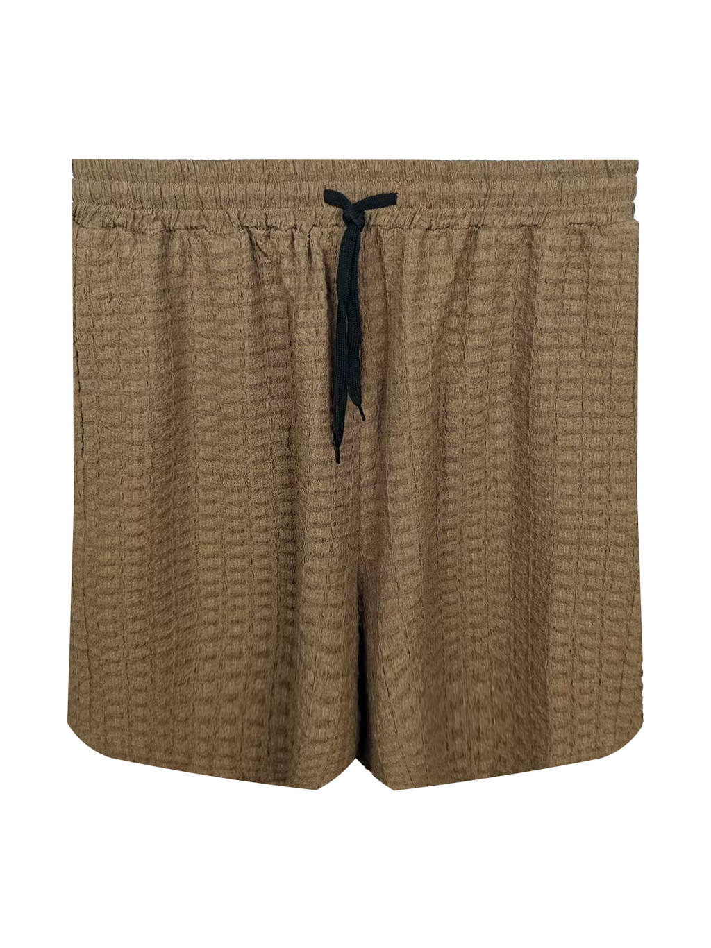 Men's Textured Drawstring Shorts - 98% Polyester 2% Spandex, Brown Casual Summer Shorts