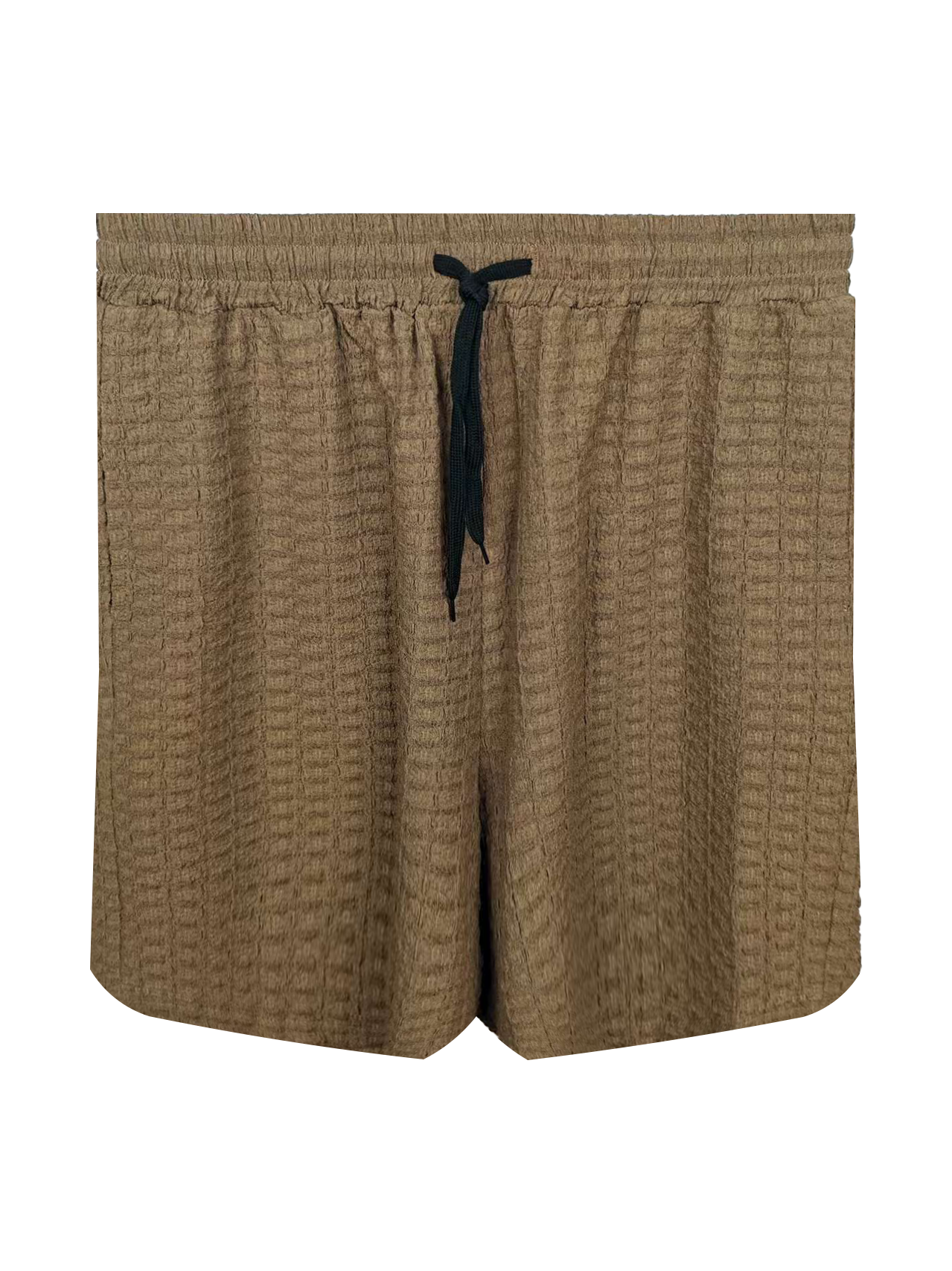 Men's Textured Drawstring Shorts - 98% Polyester 2% Spandex, Brown Casual Summer Shorts