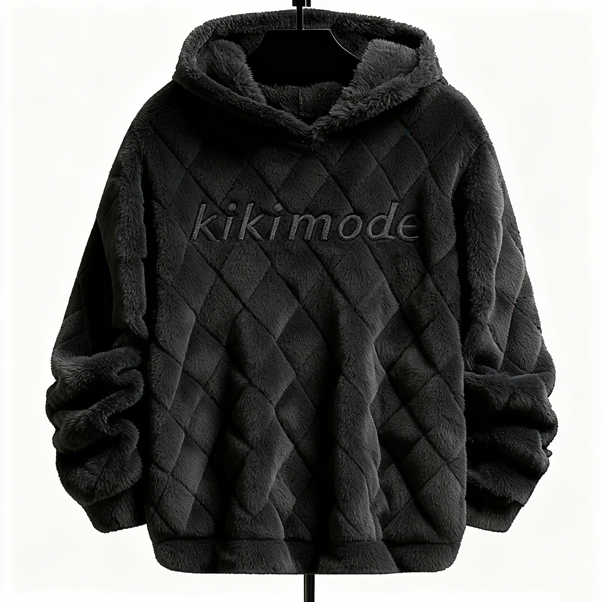 Kikimode Plush Fleece Hoodie - Ultra-Soft 100% Polyester Pullover for Cozy Winter & Leisure