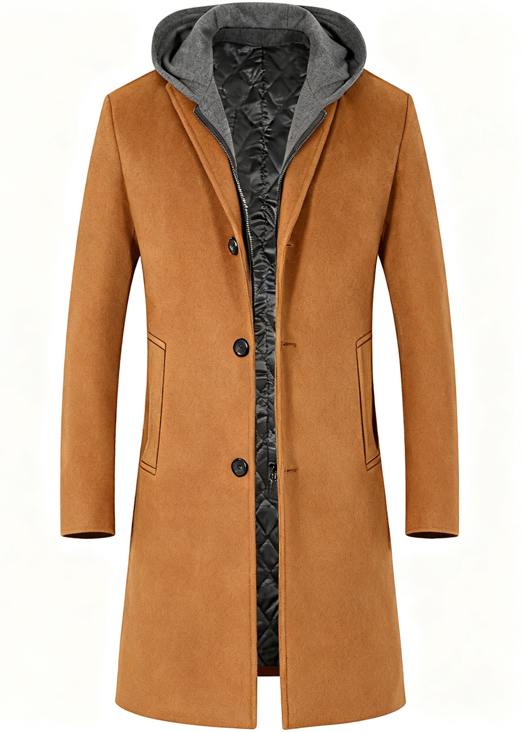 Men's Wool-Blend Trench Coat with Detachable Hood - Redefine Winter Fashion with Unparalleled Style & Functionality