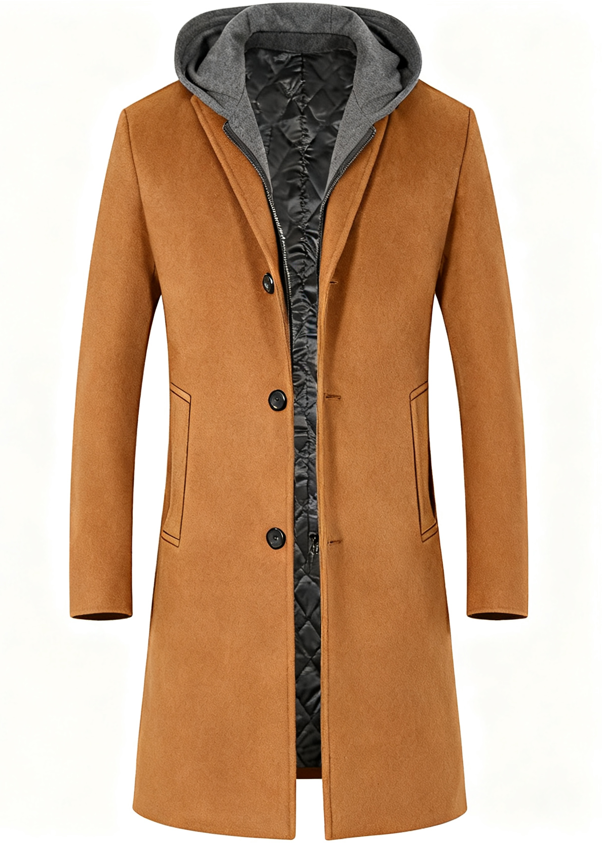 Men's Wool-Blend Trench Coat with Detachable Hood - Redefine Winter Fashion with Unparalleled Style & Functionality