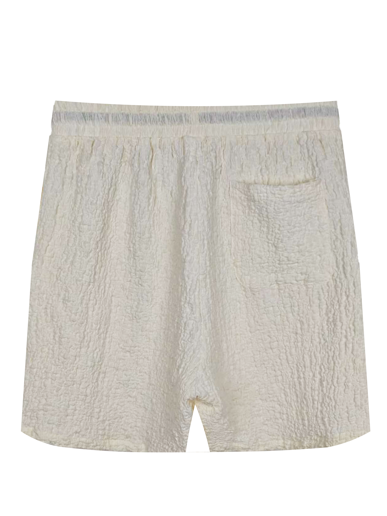 Men's Textured Drawstring Shorts - 60% Cotton 30% Nylon 10% Spandex, Cream Casual Summer Short Pants