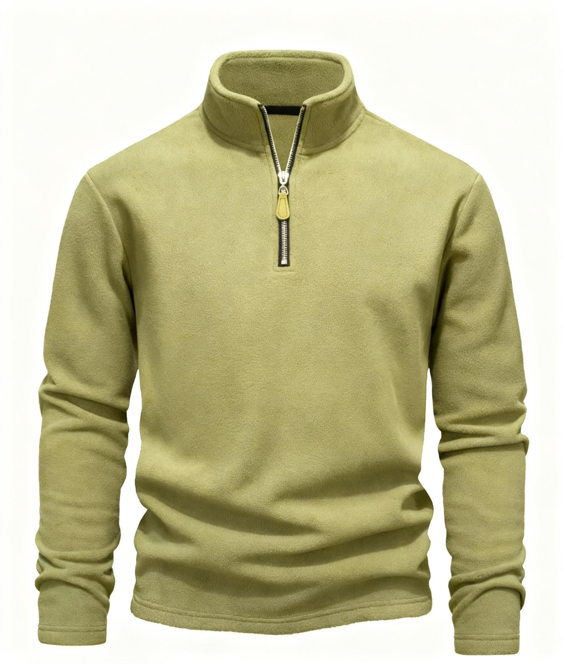 Men's Olive Green Half-Zip Pullover - Business Casual Fleece Sweater for Office, Outdoor & Smart-Casual Engagements
