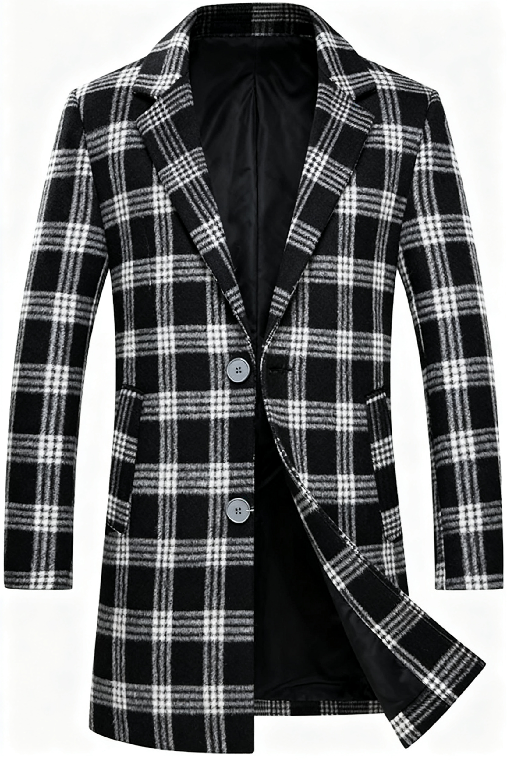 Black & White Plaid Wool-Blend Trench Coat: Retro-Chic Style & Timeless Versatility