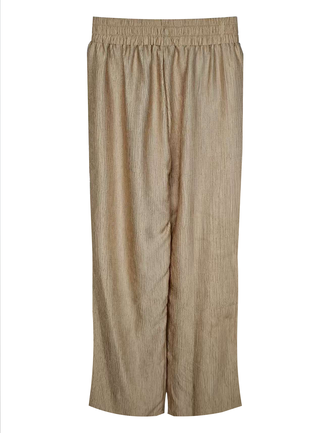 Women's Wide-Leg 100% Polyester Casual Pants - Elastic Waist Lightweight Lounge Trousers
