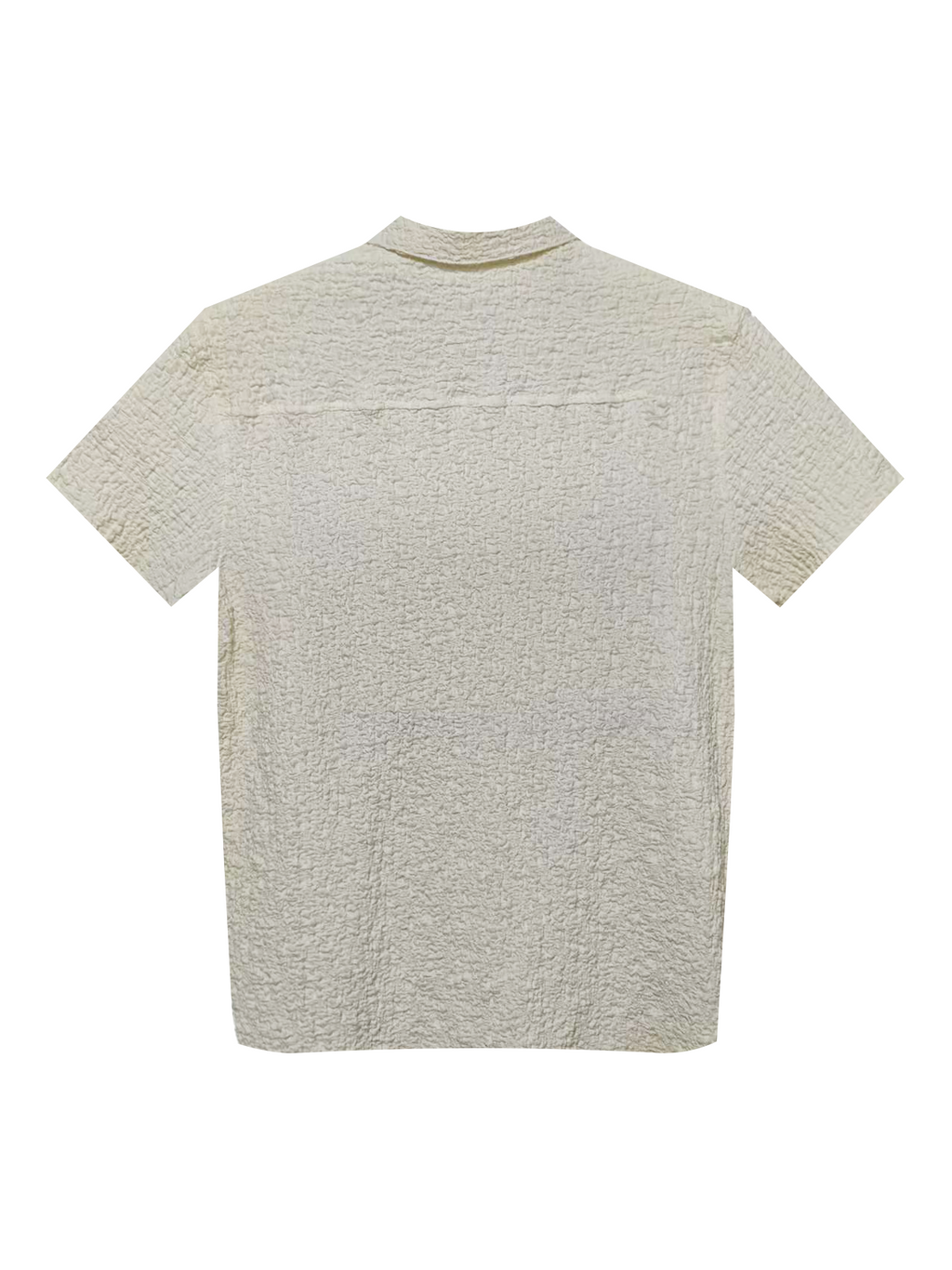 Men's Textured Cuban Collar Shirt - 60% Cotton 30% Nylon 10% Spandex, Cream Casual Short - Sleeve Button - Down