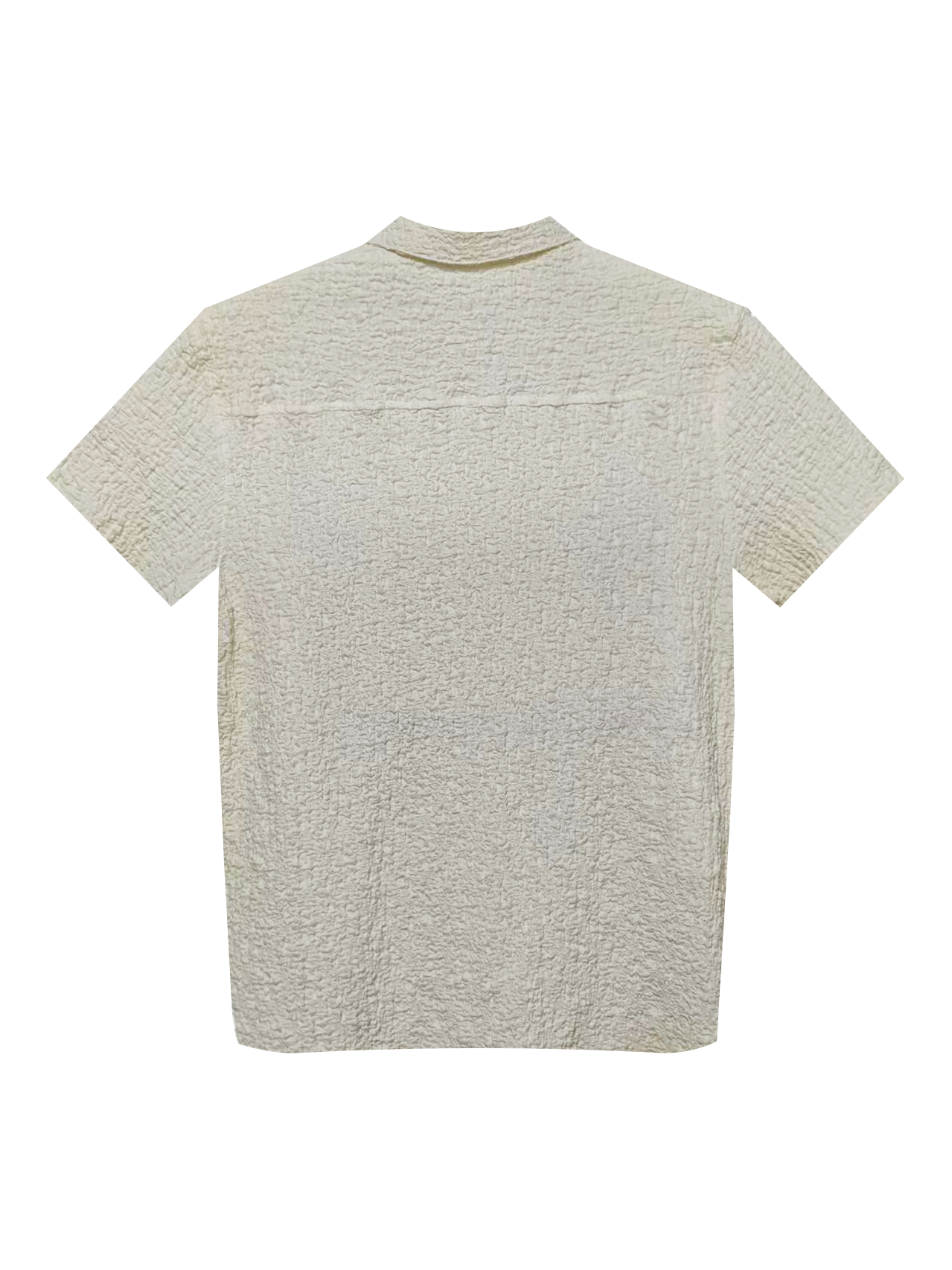Men's Textured Cuban Collar Shirt - 60% Cotton 30% Nylon 10% Spandex, Cream Casual Short - Sleeve Button - Down