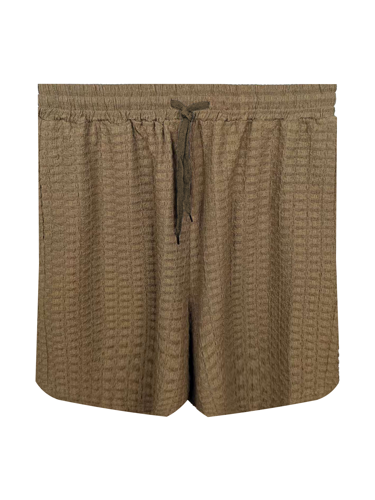 Men's Textured Drawstring Shorts - 98% Polyester 2% Spandex, Brown Casual Summer Shorts