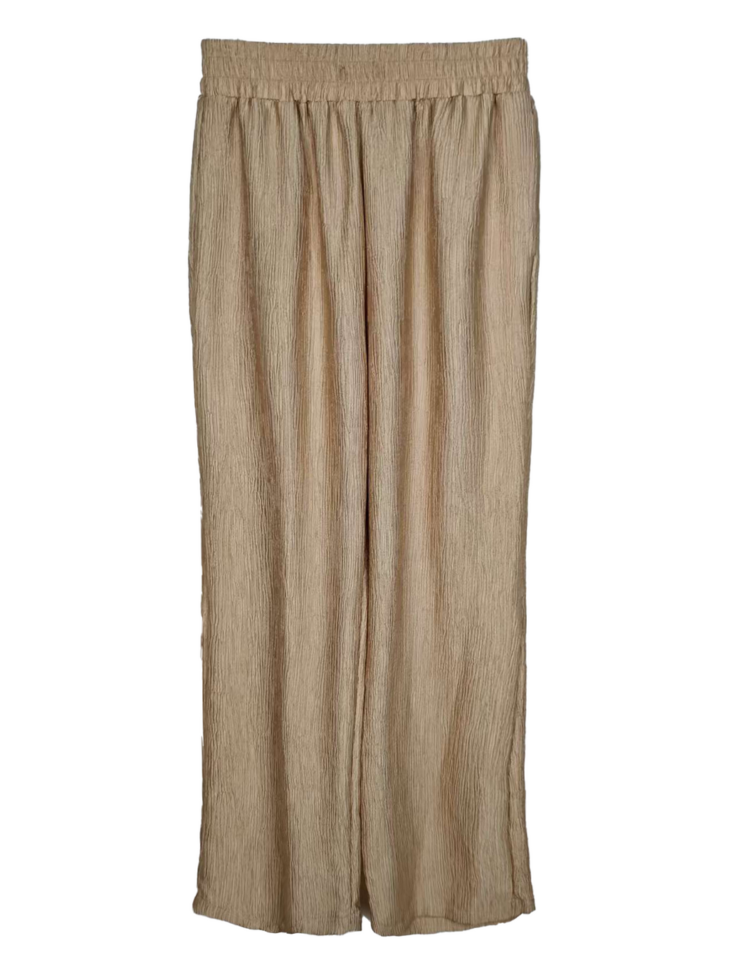 Women's Wide-Leg 100% Polyester Casual Pants - Elastic Waist Lightweight Lounge Trousers