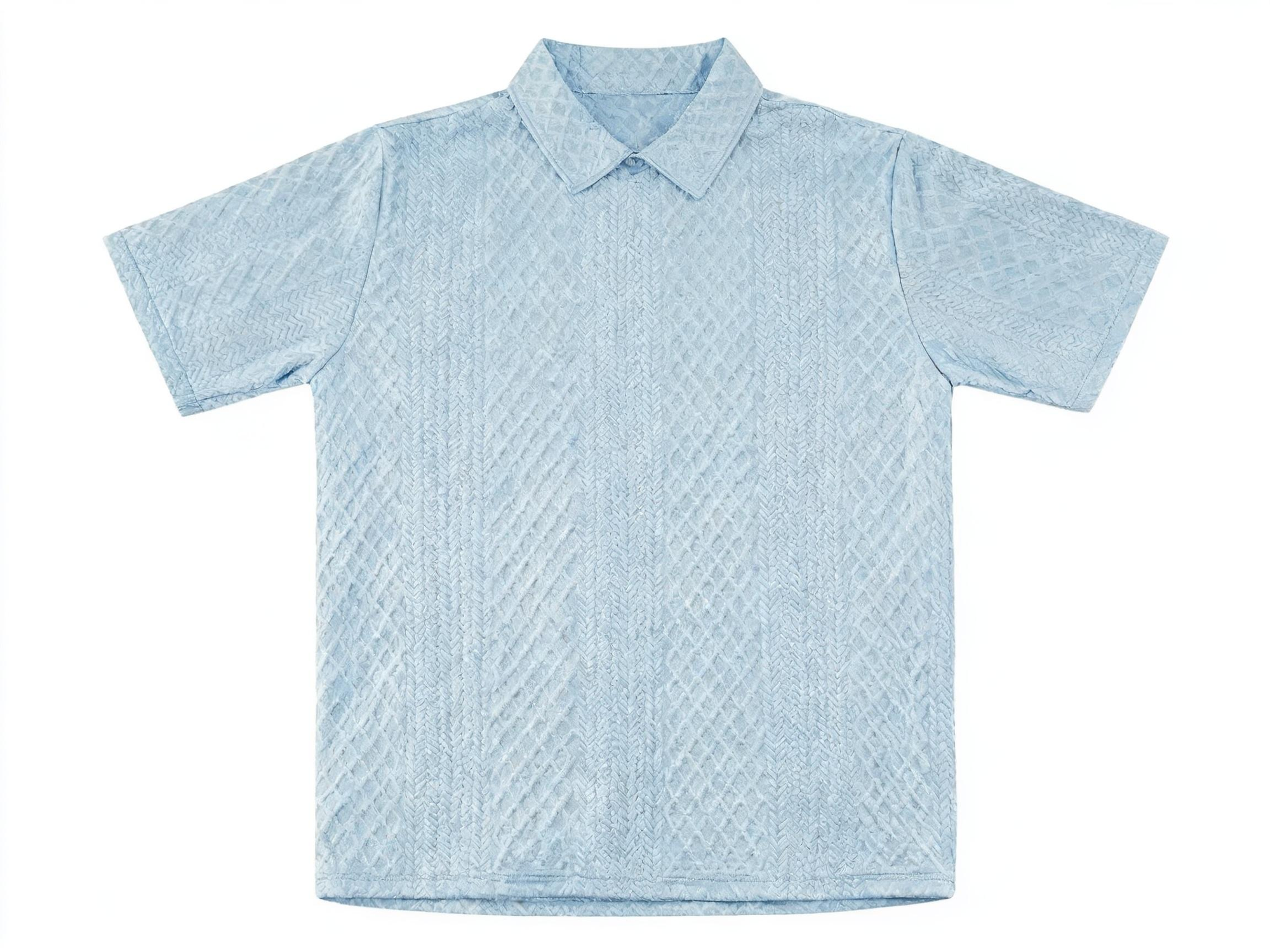 Men's Light Blue Textured Polo Shirt - Retro-Inspired Knit Pattern Polo for Casual & Smart-Casual Occasions