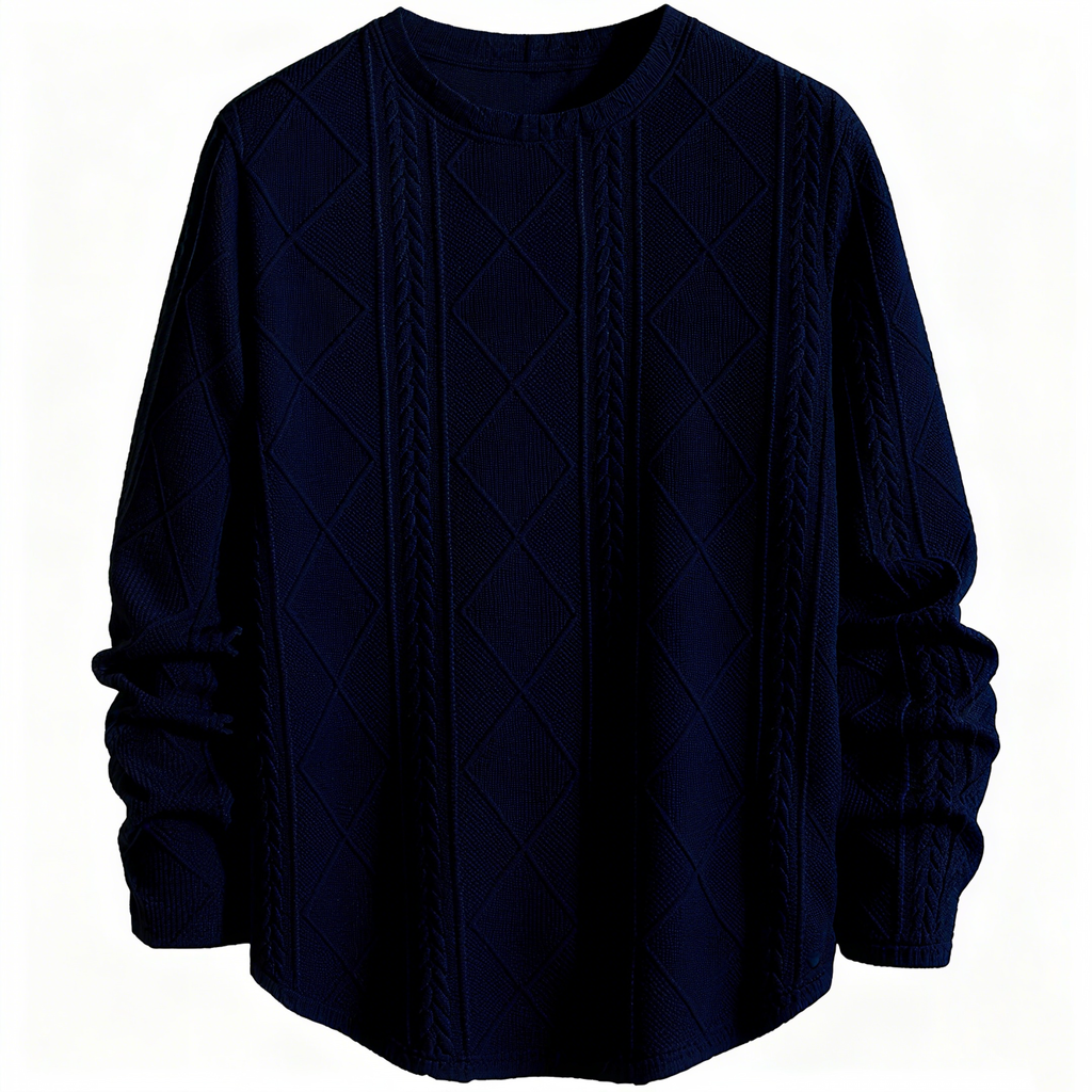 Navy Cable-Knit Textured Sweater: Timeless Craftsmanship & Effortless Style