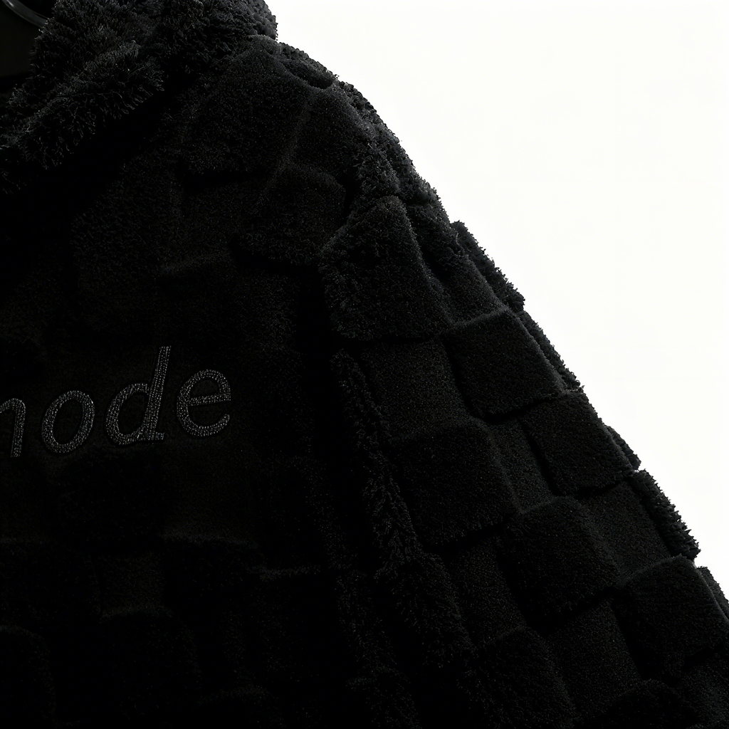 100% Polyester Black Fuzzy Checkered Hoodie: Edgy Style Meets Cloud-Like Comfort
