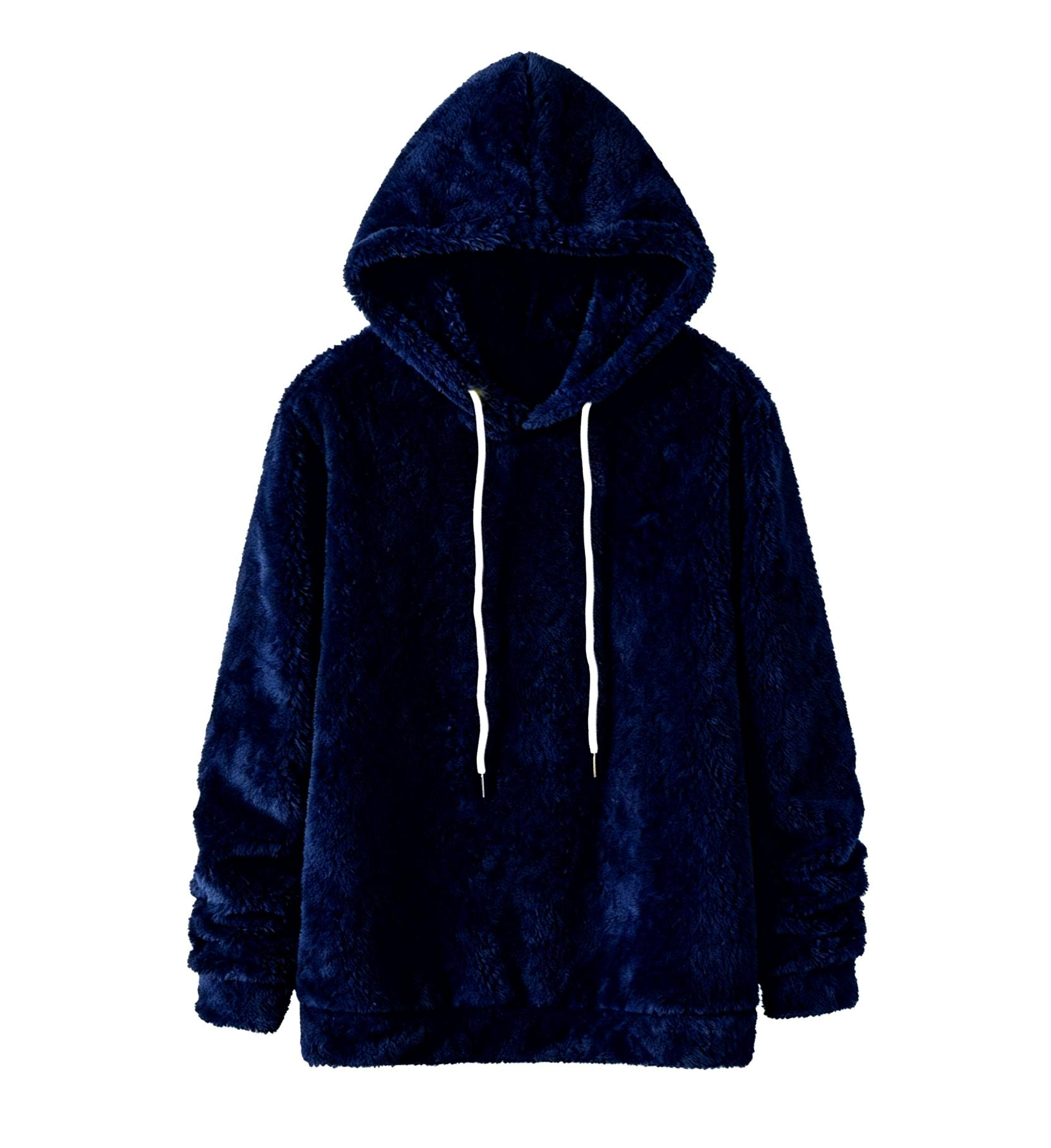 Men's Navy Fleece Hoodie - Ultra-Soft Plush Hooded Sweatshirt for Winter Warmth & Casual Style