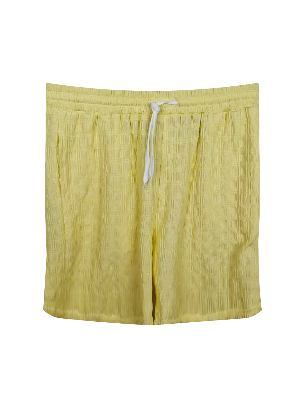 Men's Lightweight Drawstring Shorts - 95% Polyester 5% Spandex, Yellow Textured Casual Beach Shorts