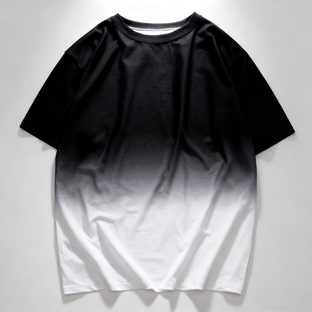 Men's Black & White Gradient Short Sleeve T-Shirt: Urban Street Style Essential for Trendsetters