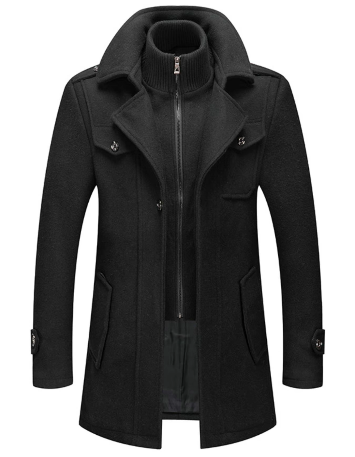 Black Wool-Blend Trench Coat: Timeless Elegance & Winter-Ready Warmth