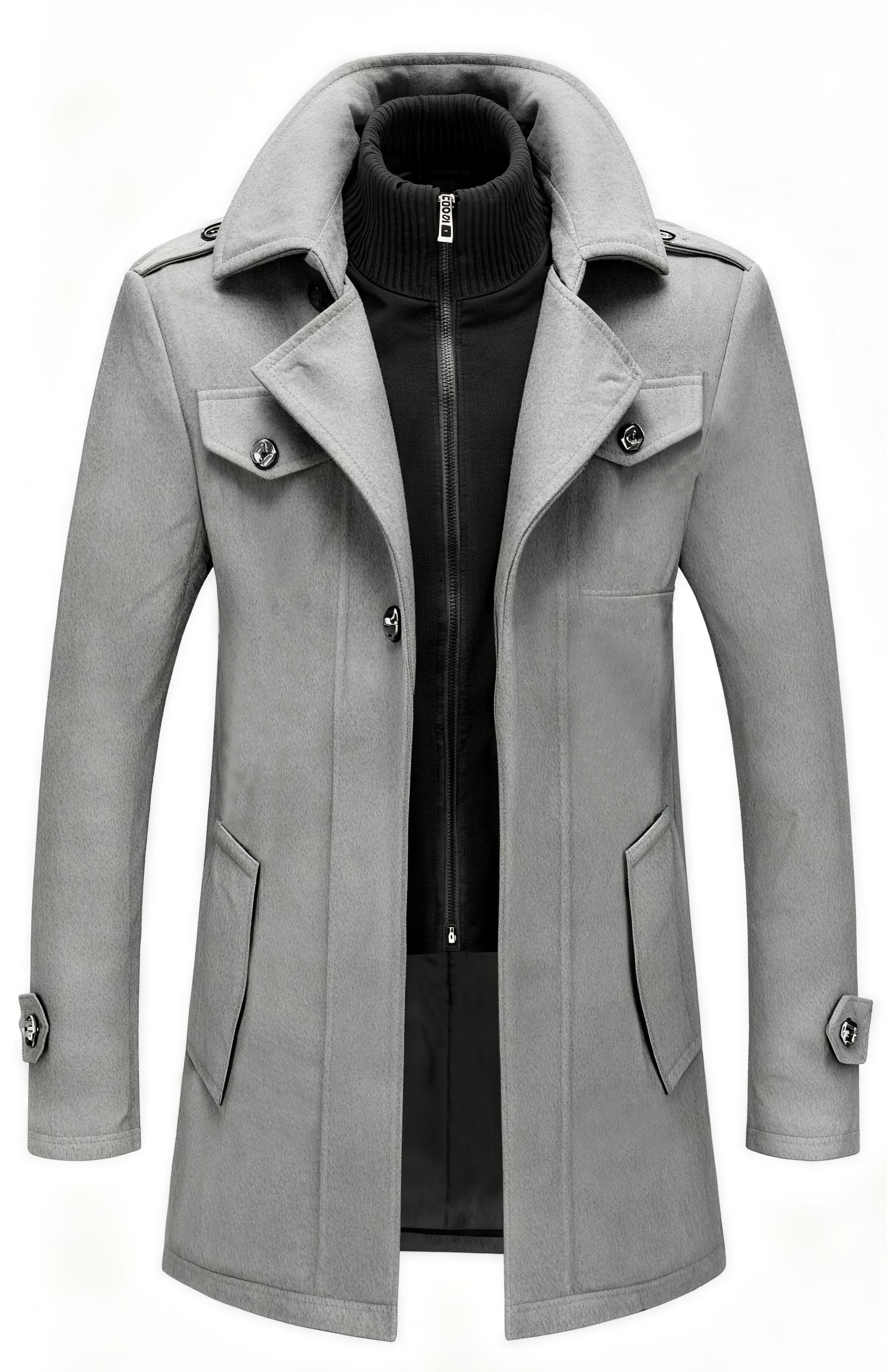 Men's Classic Two-Piece Trench Coat - Timeless Gray Overcoat for Business, Formal & Casual Occasions