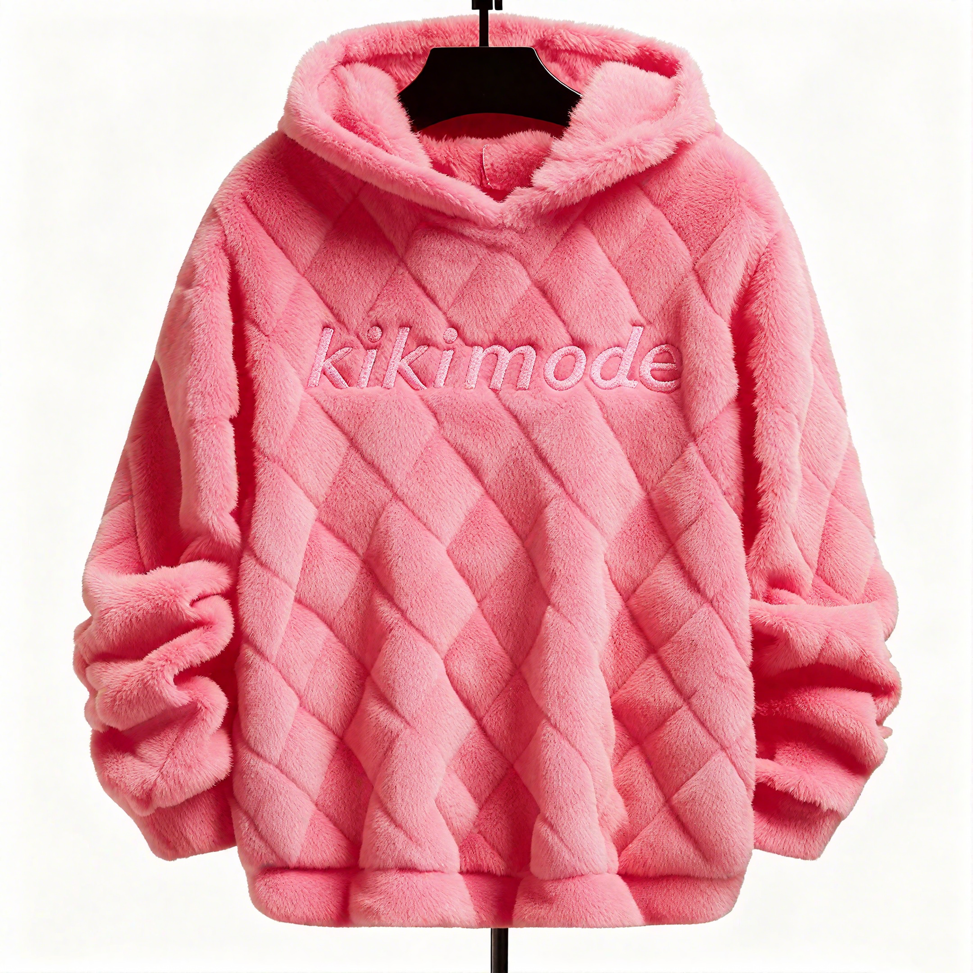 100% Polyester Pink Fuzzy Quilted Hoodie: Playful Chic & Cloud-Soft Comfort