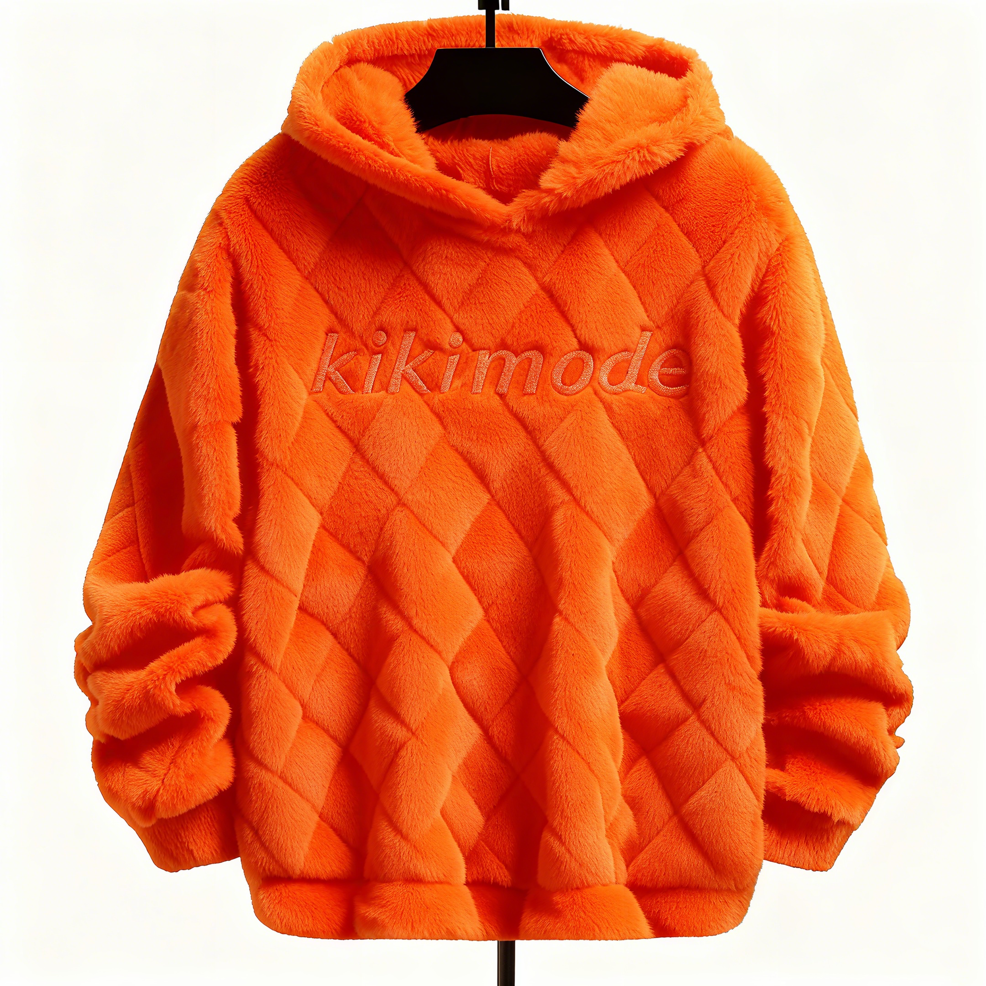 100% Polyester Orange Fuzzy Quilted Hoodie: Vibrant Style & Cloud-Like Comfort