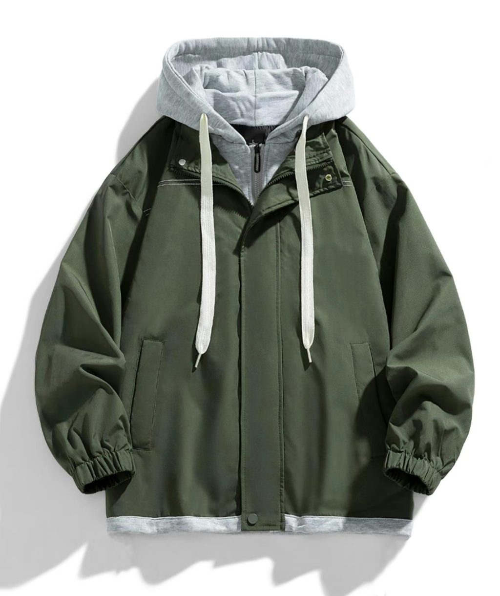 Men's Casual Faux Two-Piece Hooded Jacket: Urban Street Style & Multi-Scene Versatility for the Modern Gentleman