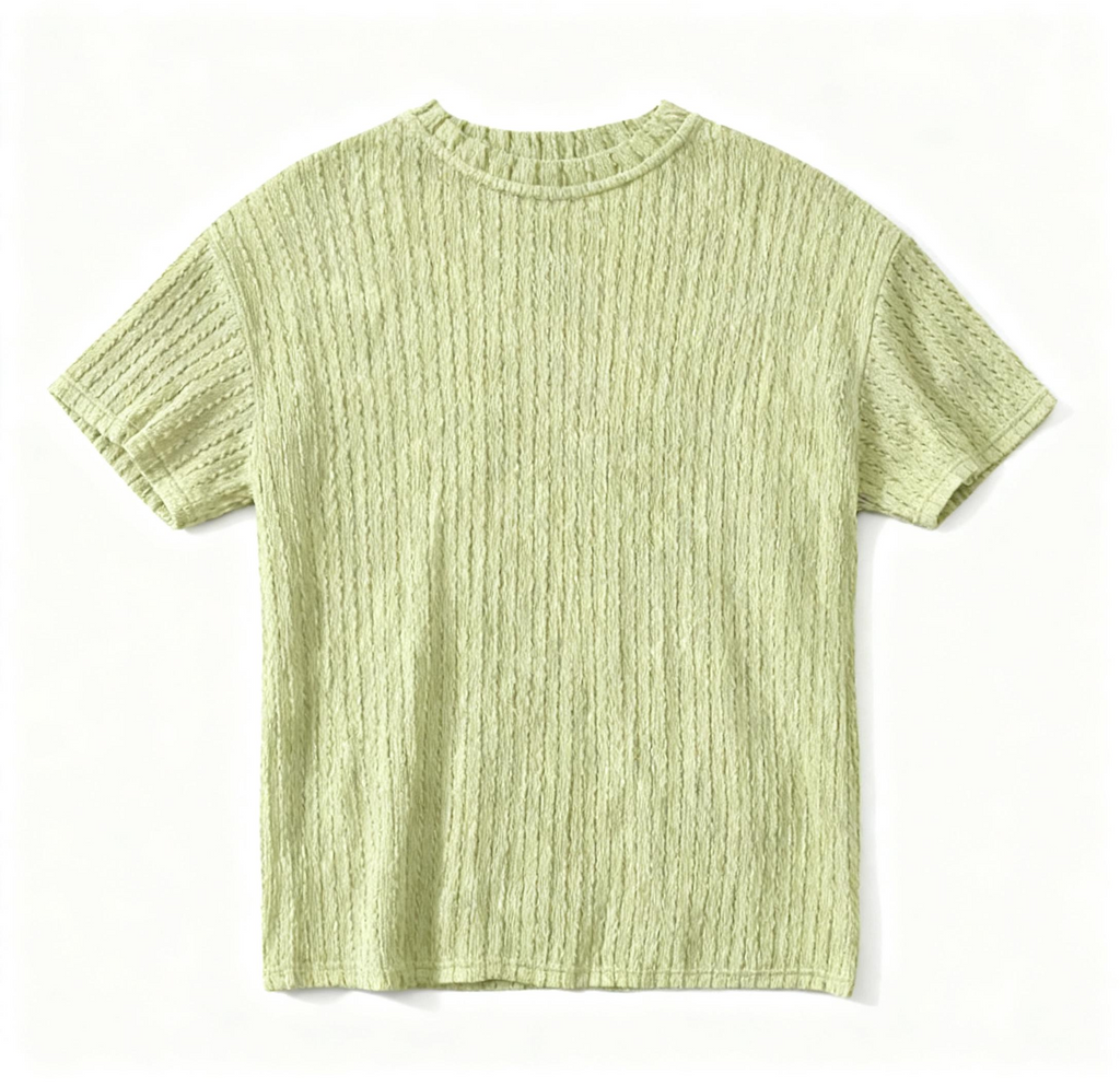 Men's Light Green Textured Knit T-Shirt - Casual Sophistication for Daily Wear & Trendy Looks