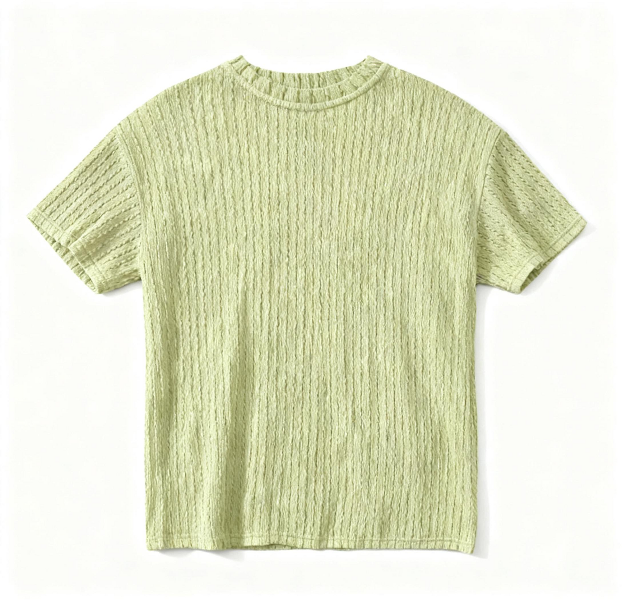 Men's Light Green Textured Knit T-Shirt - Casual Sophistication for Daily Wear & Trendy Looks