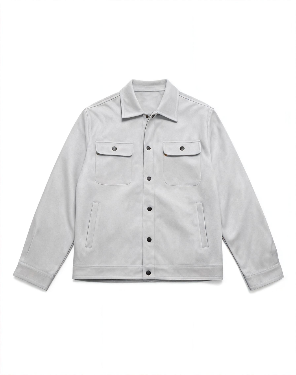 Men's Light Gray Suede-Like Casual Jacket - Classic Button-Down Trucker Jacket with Utility Pockets for Daily, Street & Smart-Casual Looks