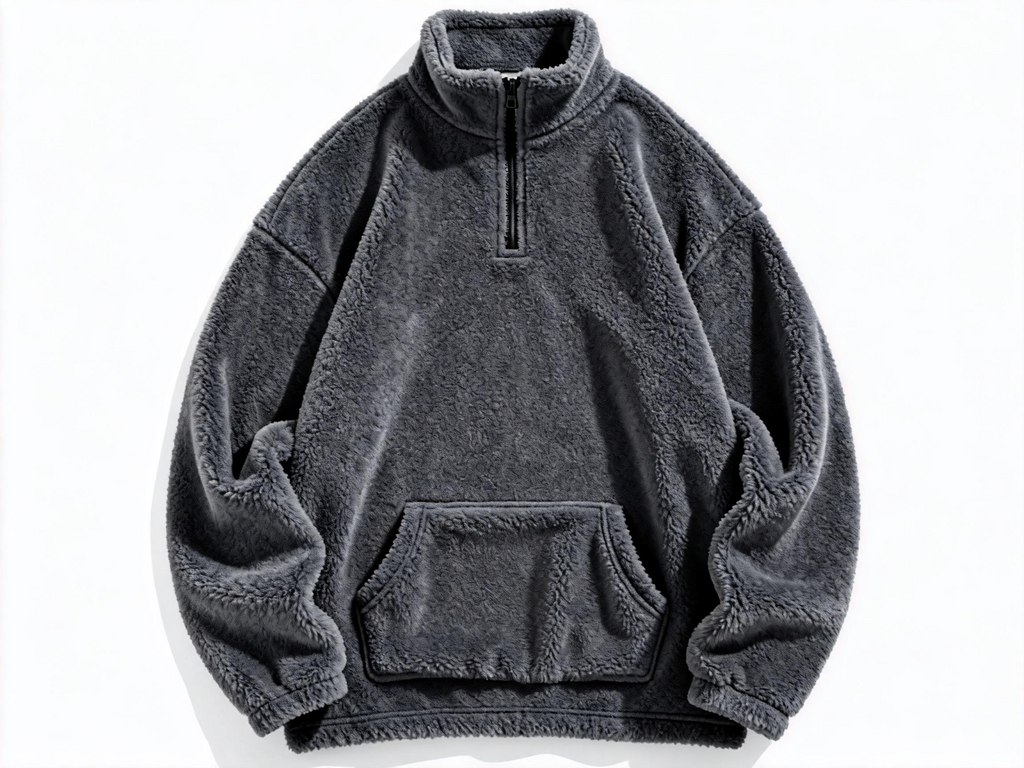 Men's Gray Fuzzy Half-Zip Pullover - Cozy Comfort & Street Style for Casual Days