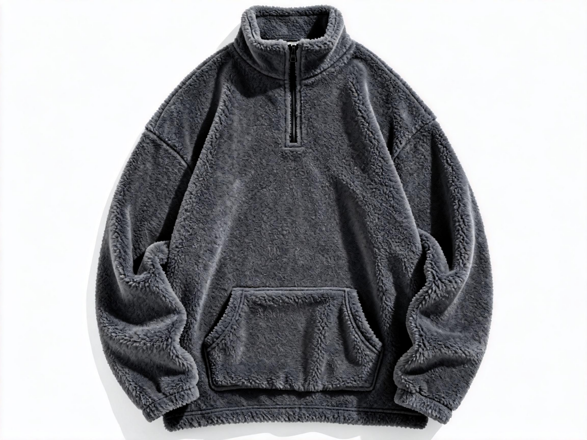 Men's Gray Fuzzy Half-Zip Pullover - Cozy Comfort & Street Style for Casual Days