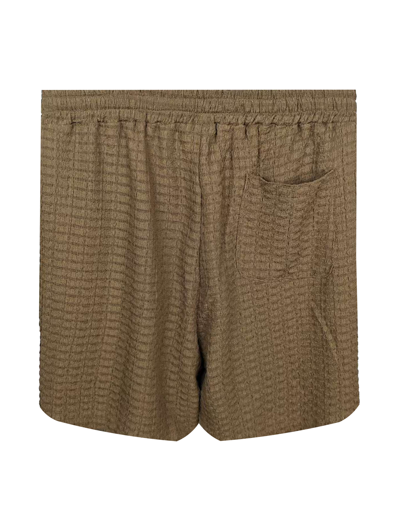 Men's Textured Drawstring Shorts - 98% Polyester 2% Spandex, Brown Casual Summer Shorts