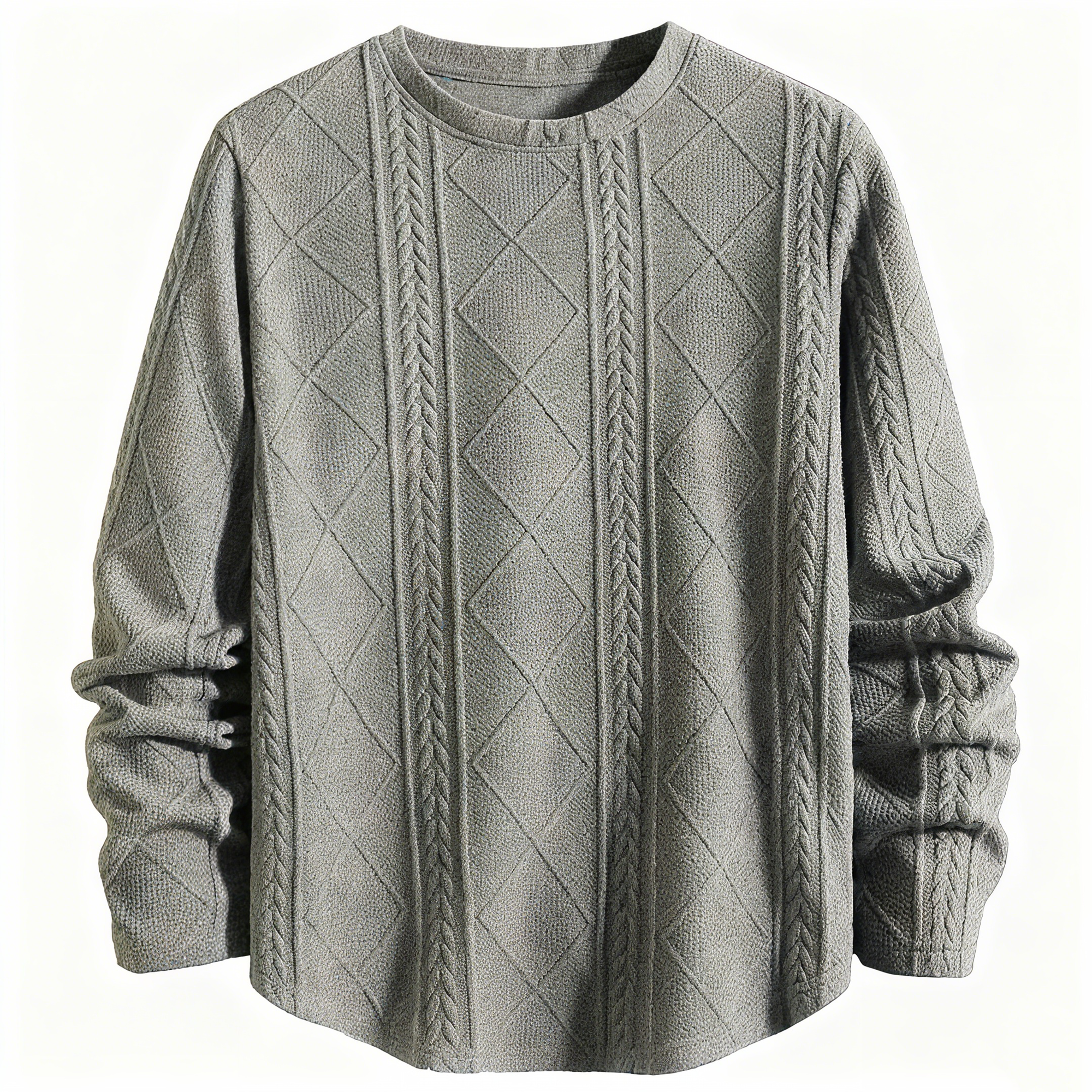 Men's Cable Knit Textured Crew Neck Sweater - Fashionable Pullover for Casual, Daily & Stylish Outings