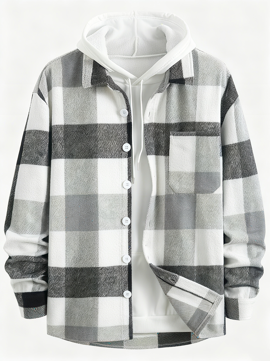 Men's Plaid Shirt Jacket & Hoodie Set