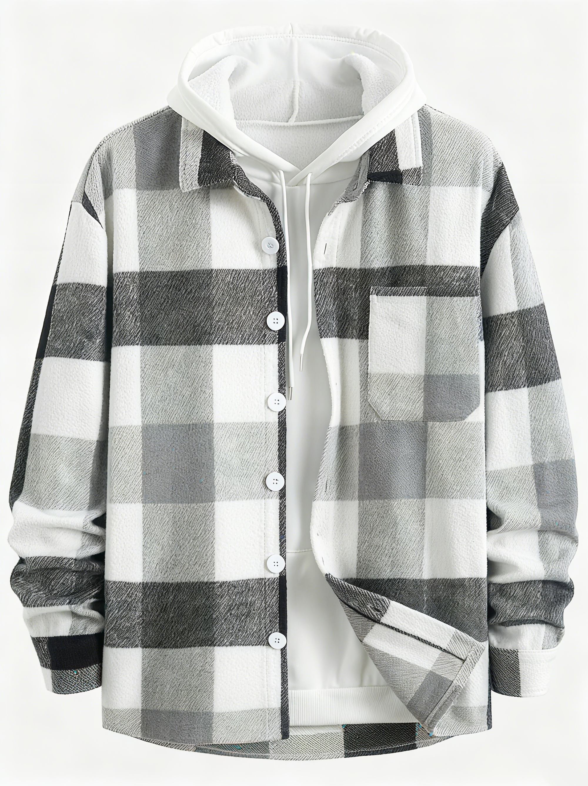Men's Plaid Shirt Jacket & Hoodie Set