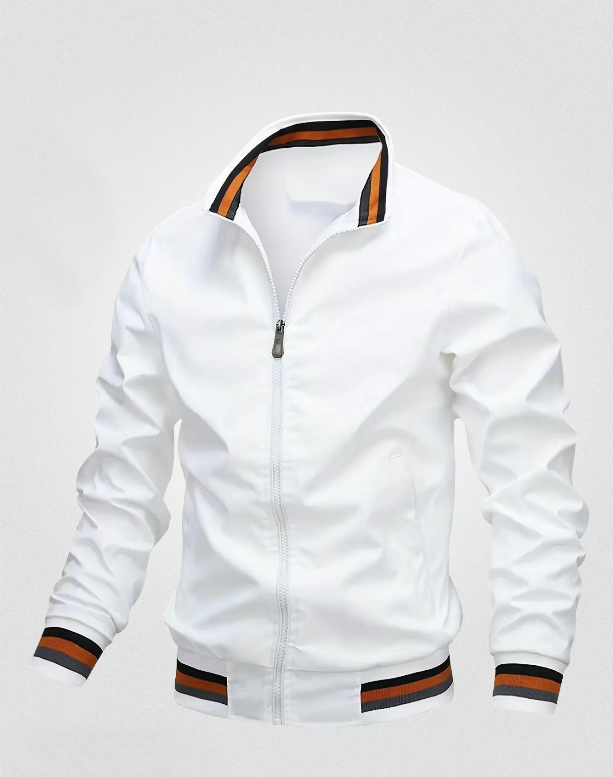 Men's White Sport Jacket with Contrast Trim - Blend of Athletic Style & Daily Versatility