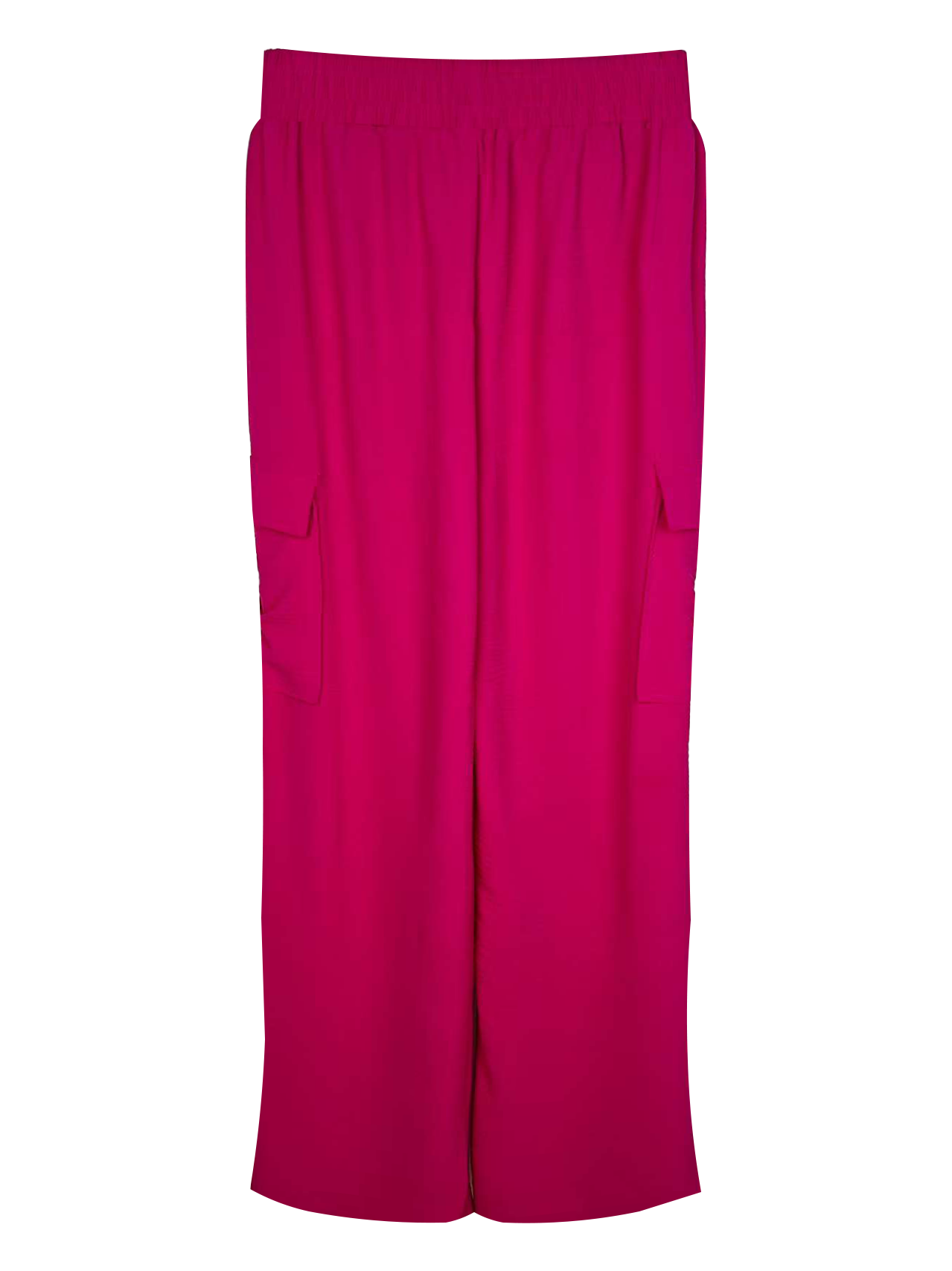 Women's 100% Polyester Wide-Leg Cargo Pants - Elastic Waist Casual Trousers with Side Pockets