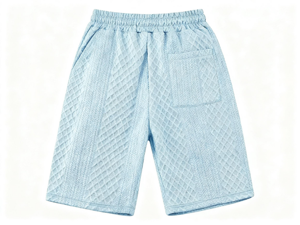Men's Light Blue Textured Casual Shorts - Elevate Your Leisure Style with Unique Design & Effortless Comfort