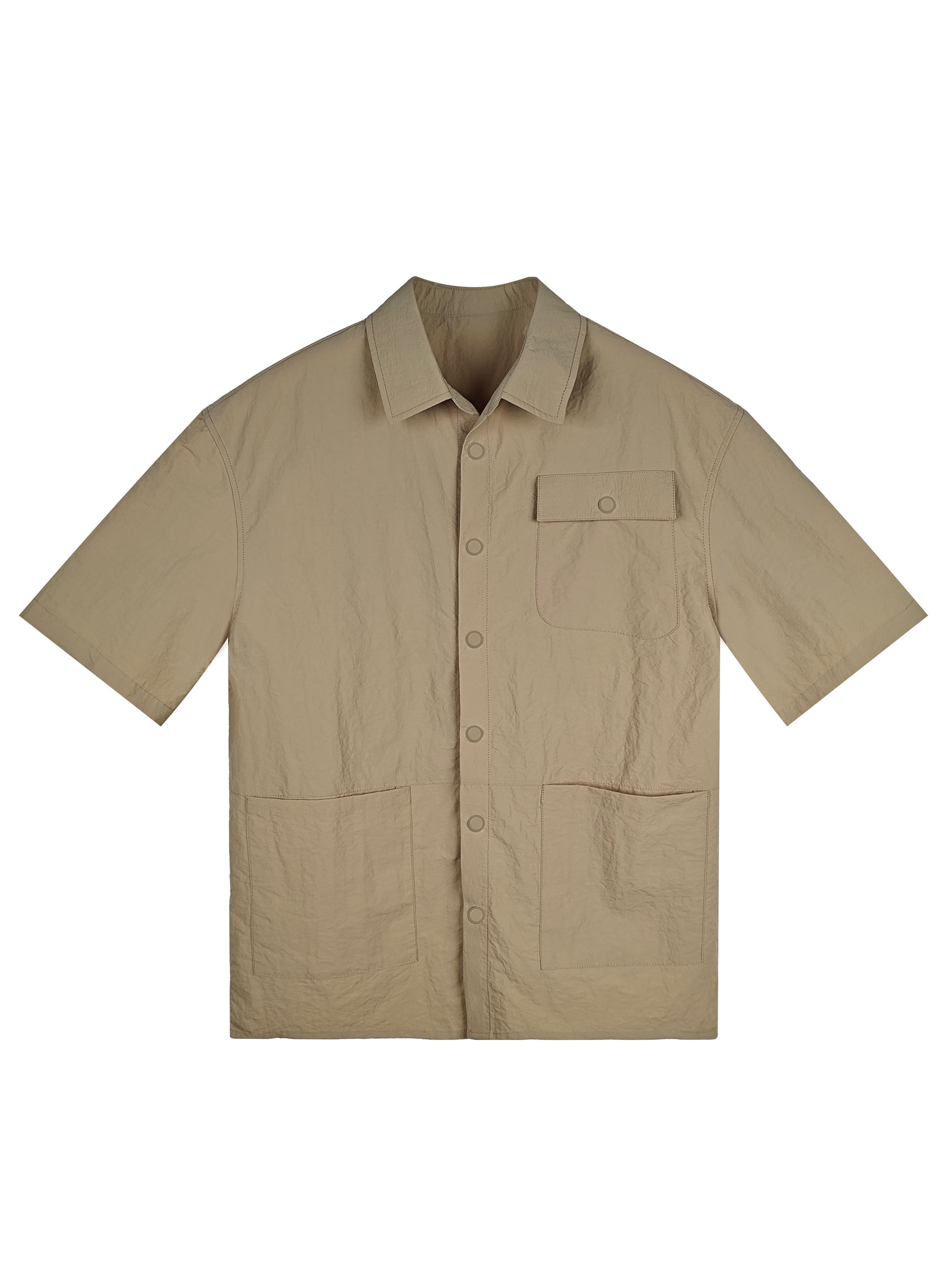 Men's Relaxed Fit 100% Nylon Short Sleeve Shirt - Button-Down Collared Casual Top with Multi Pockets