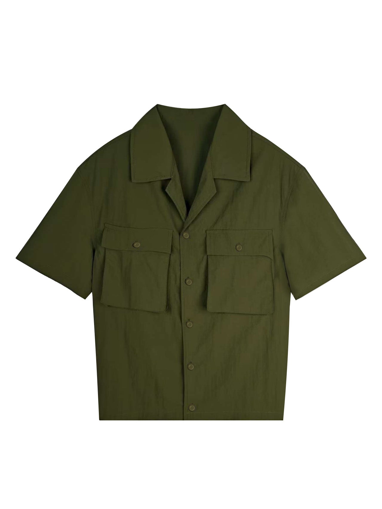 Relaxed Fit 100% Nylon Camp Collar Shirt - Short Sleeve Casual Top with Dual Button-Flap Chest Pockets