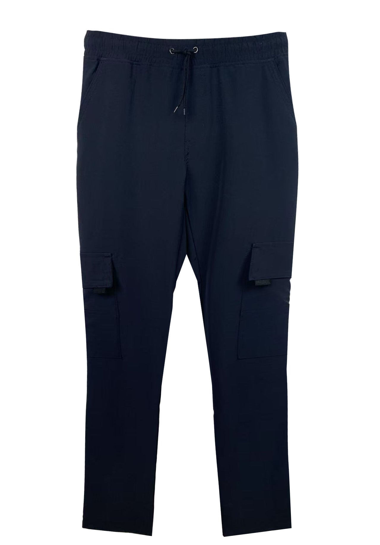 Men's Elastic - Waist Cargo Pants with Drawstring - 92% Polyester 8% Spandex, Navy Blue Multi - Pocket Casual Trousers