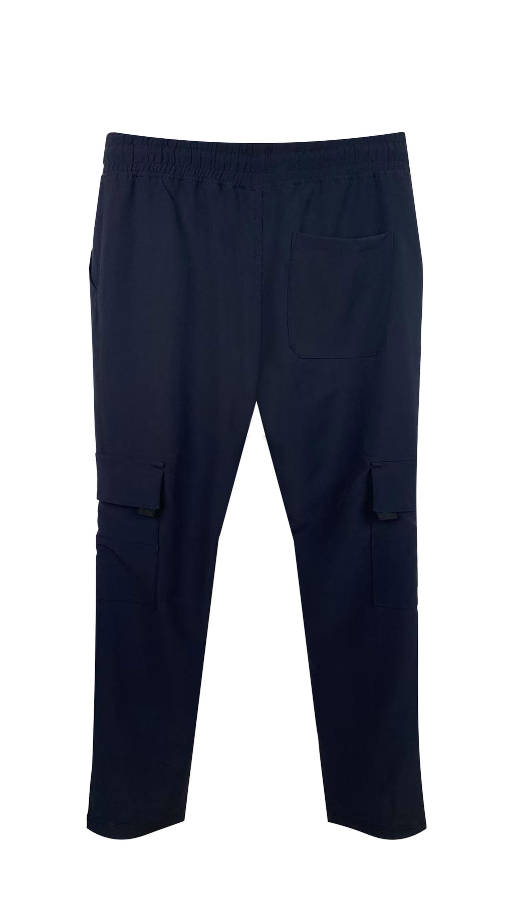 Men's Elastic - Waist Cargo Pants with Drawstring - 92% Polyester 8% Spandex, Navy Blue Multi - Pocket Casual Trousers