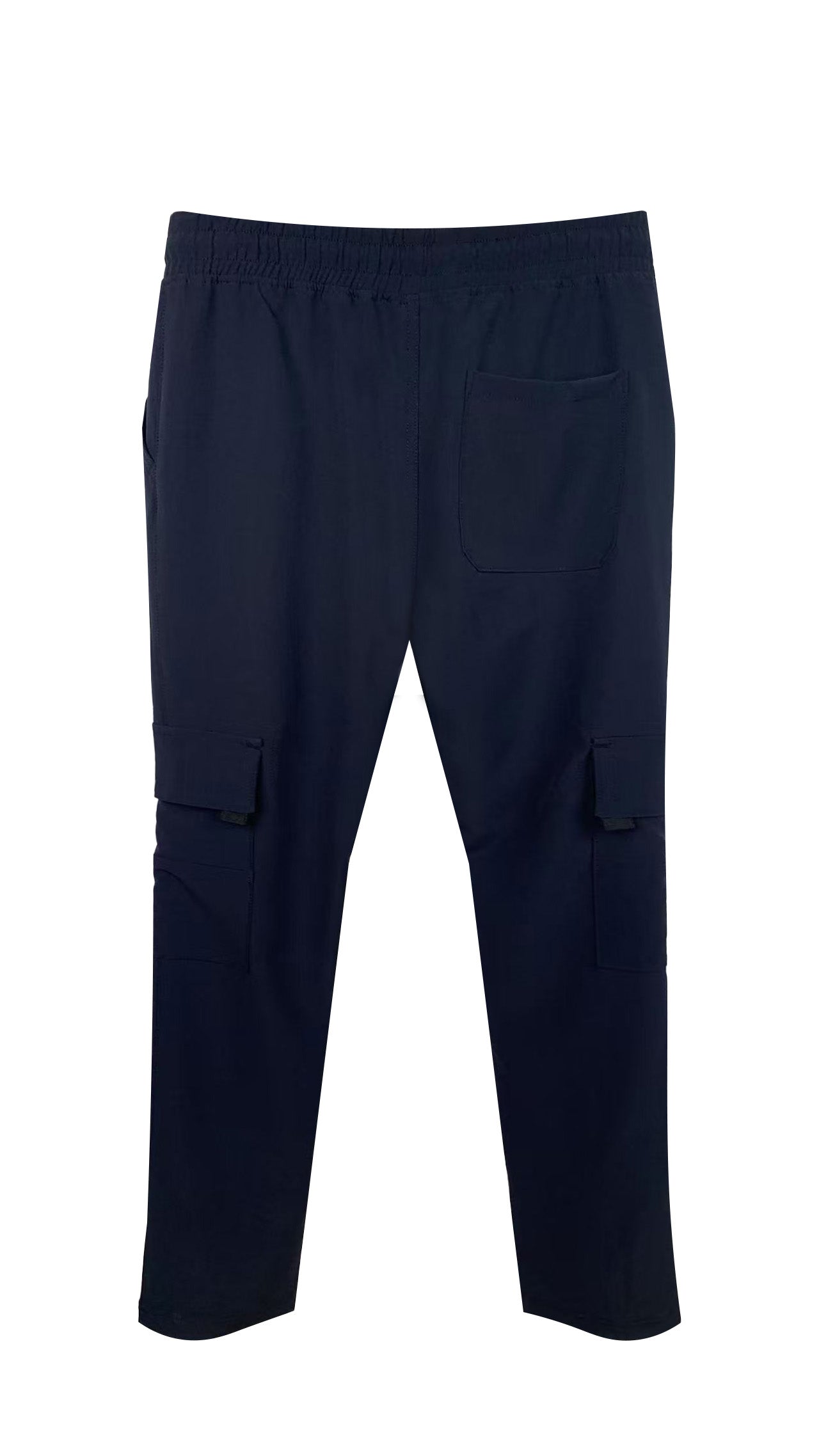 Men's Elastic - Waist Cargo Pants with Drawstring - 92% Polyester 8% Spandex, Navy Blue Multi - Pocket Casual Trousers
